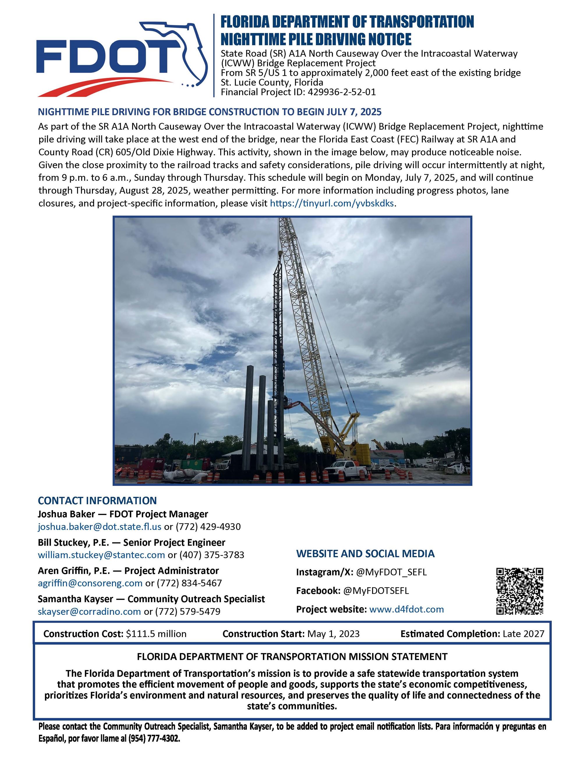 Nighttime Piling Driving Work for North Bridge